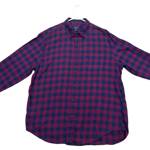 J Crew Flannel Shirt Blue Red Check‎ Button Up Long Sleeve Mens XL Burgundy Navy