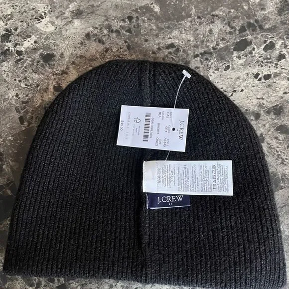 J. Crew WOMen's Black Knit Beanie Hat Super Soft NEW