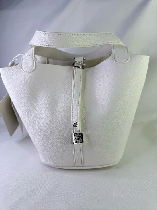 Valentino Orlandi White Pebbled Bucket Bag with Silver Accent
