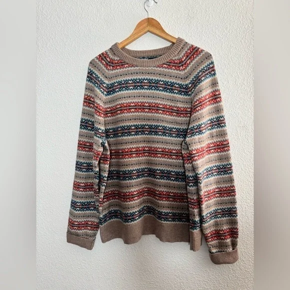 J Crew Factory lambswool blend Men's Fair Isle Multicolor Striped Sweater