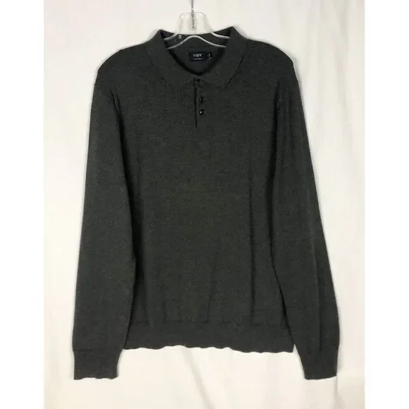 J. Crew Men's Size L Harbor Cotton Wool‎ Blend Knit Sweater  1/4 Neck Button Up