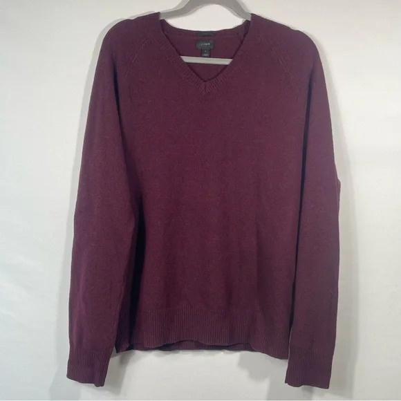 J. Crew 100% Lambs Wool Men's V-Neck Sweater - Deep Burgundy. Large, slim‎ fit