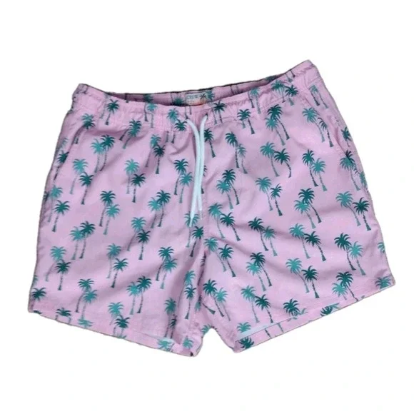 J. CREW Flex Men's Palm Print Swim Wear Shorts Large‎ Pink