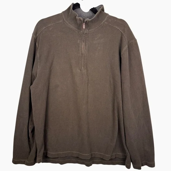 J Crew Sweater Sweatshirt Mens XL Brown‎ Pullover Quarter Zip Mock Neck