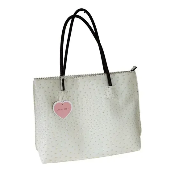 NWT Womens Milan Chiva Cream Ostrich Vegan Leather Large Shoulder Tote Bag Purse