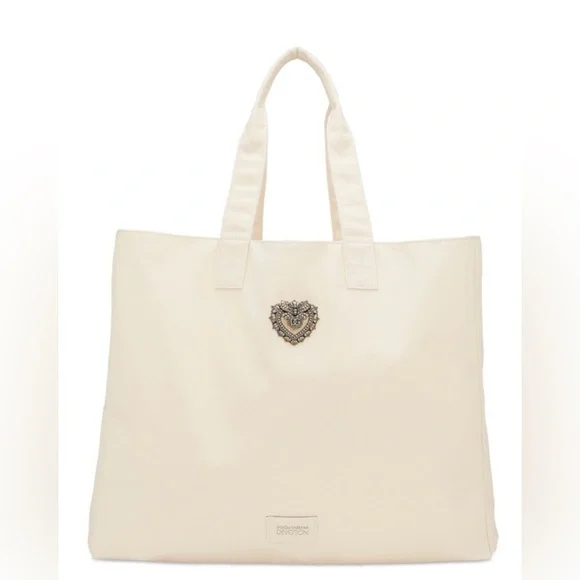 D&G Cream Tote Bag with‎ Embellished Logo