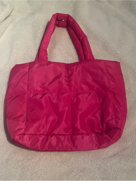 Puffer Tote Bag in Bright Pink - Lightweight Quilted Shoulder Bag
