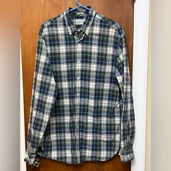 J. Crew Blue and Green Plaid Casual Button-down long sleeve Shirt, L.       H