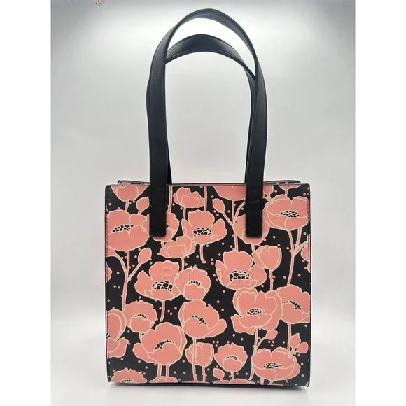 Ted Baker Popscon Floral Small Icon Tote Bag Black Pink Poppy Print