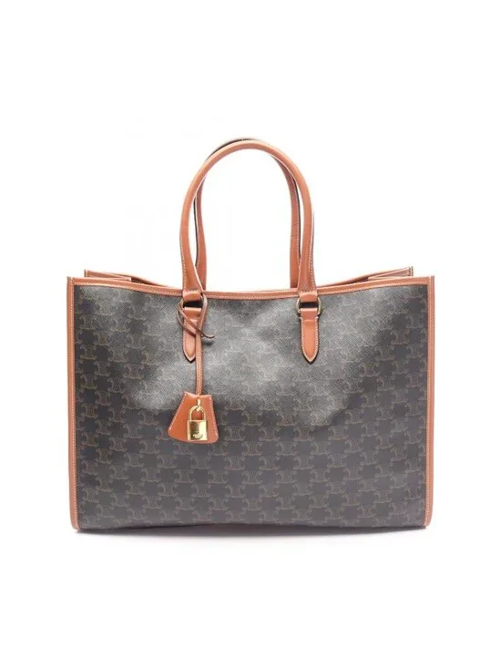 Celine Tote Bag Horizontal Cabas Triomphe Brown Black Canvas Leather