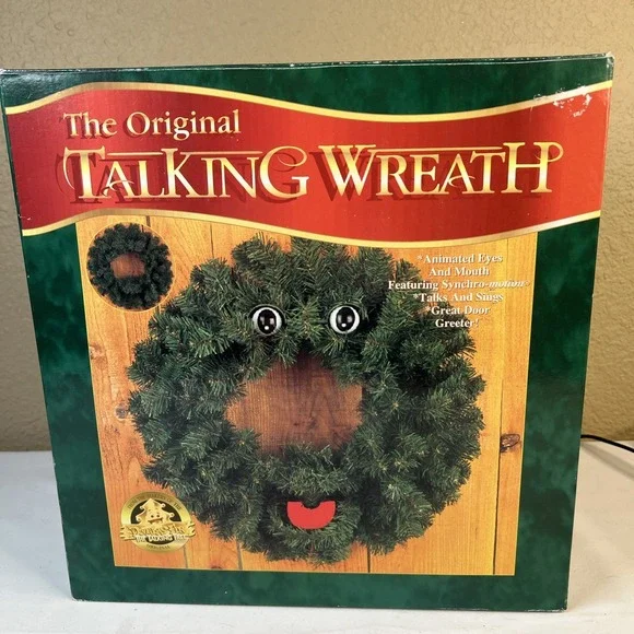 Vintage 1997 Gemmy The Original Talking Wreath Mouth , Eyes, & Sound All Work!