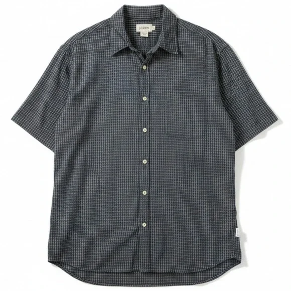 J Crew Shirt Mens Large Blue Green Grid Plaid Short Sleeve Button Up Preppy