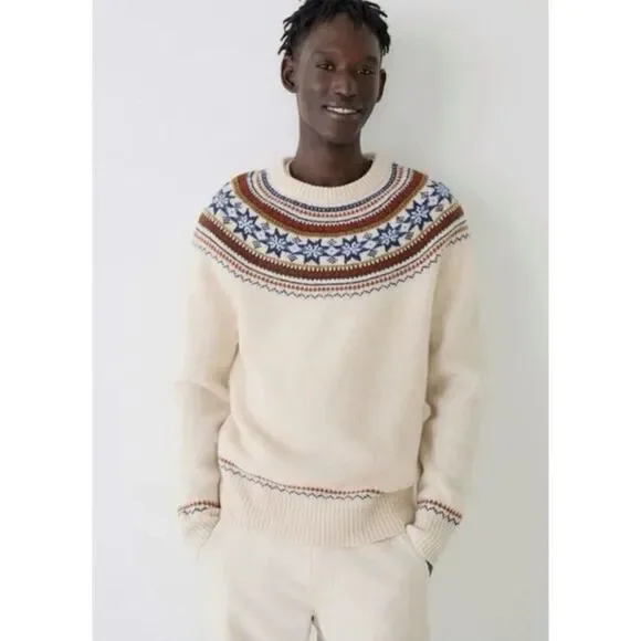 J. CREW Men's 100% Lambswool Fair Isle Yoked Crewneck Sweater Size M / NWOT