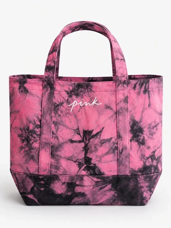 PINK Victoria’s Secret Pink & Black Tie Dye Canvas Tote Bag New With Tags