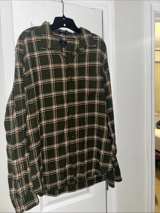 J. Crew Men’s Olive Green Plaid Button-Down Shirt