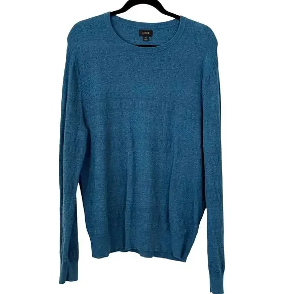 J. Crew Blue Multi Pattern Knit Crewneck Sweater Medium Casual Office Minimal