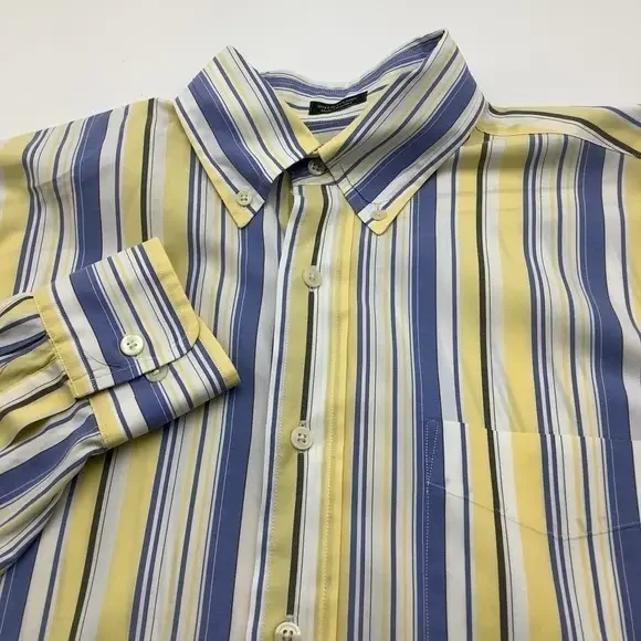 J. Crew Mens Long Sleeve Button Up Striped‎ Shirt Yellow & BLue Sz 15-15.5