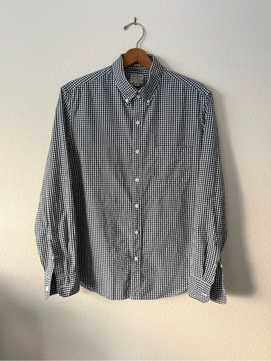J. Crew Navy and White Organic Cotton Gingham Button-Down Shirt, Size M
