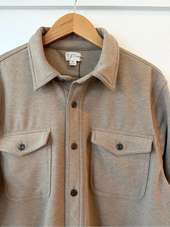 Like New J Crew men’s khaki sweatshirt button up shacket LARGE