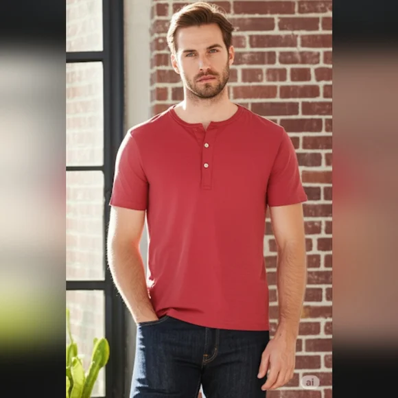 Vintage Soft Cotton J. Crew Men's Brick Red Henley Shirt