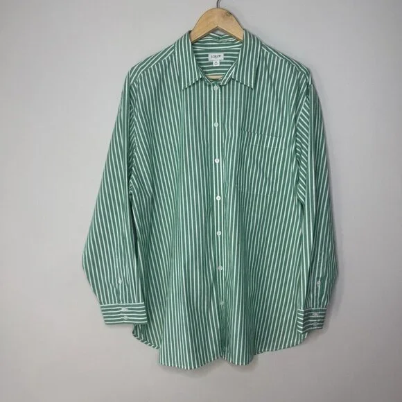 J. Crew Men’s Button Down Green White Stripe Dress Shirt Golf Men’s Size XL