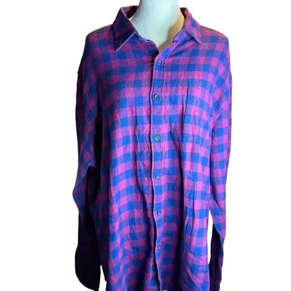 J.Crew Flannel Long Sleeve Button Up Shirt, Blue & Red Buffalo Plaid, Men's 2XL