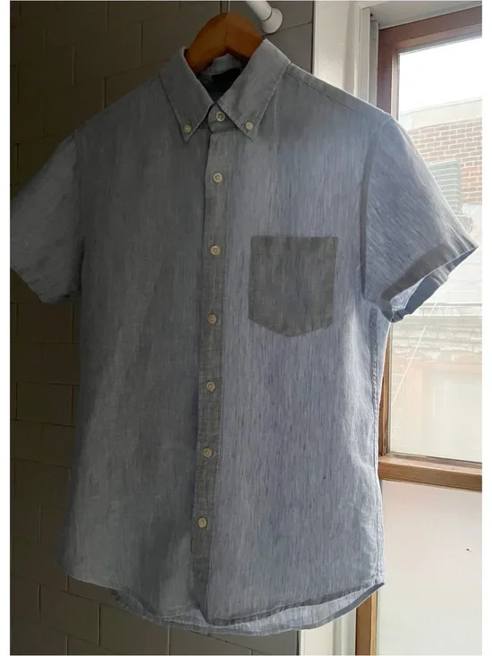 J.Crew Men’s S Linen Cotton Button Down Shirt Blue Short Sleeve Summer