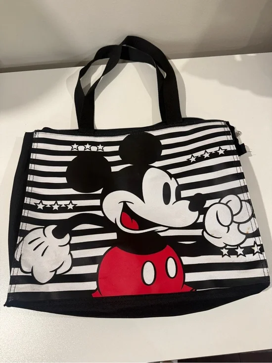 Disney Mickey Mouse Black & White Striped Large Tote Bag