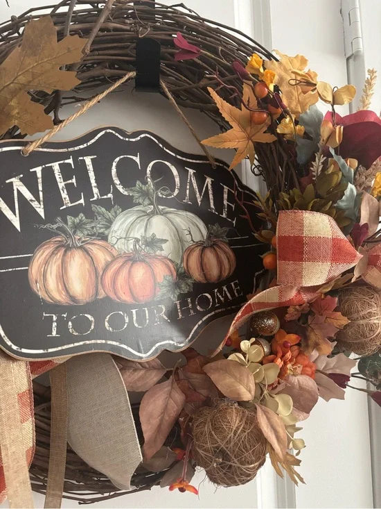 Welcome Fall Pumpkin Harvest Wreath Handmade Grapevine Custom Design Final Sal