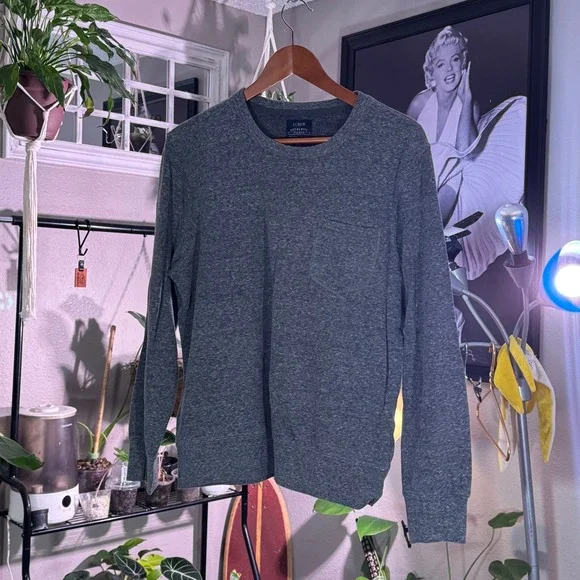 J.Crew Authentic Fleece Long Sleeve Pocket Tee Gray | Soft Casual Classic Medium