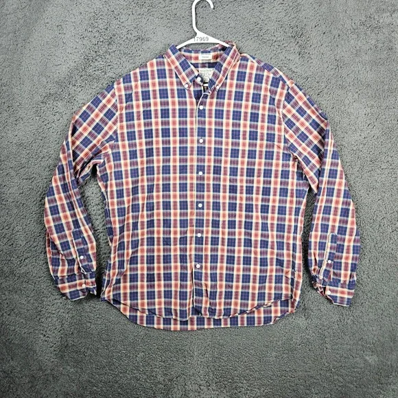 J. Crew Mens‎ XL Classic Button Up Shirt Organic Cotton Plaid Stretch