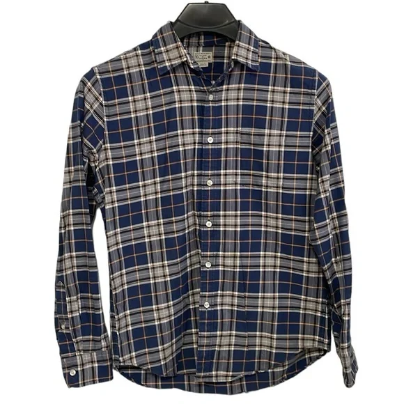J. Crew‎ men’s Medium blue & white plaid lightweight cotton flannel shirt. EUC