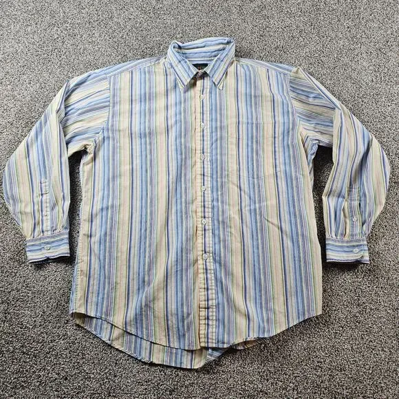 Vintage J Crew Shirt Mens 16.5 33 Blue Yellow Striped Oarsman Long Sleeve Button