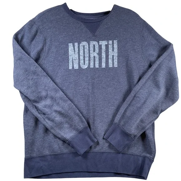 J Crew Authentic Fleece Sweatshirt North Graphic Pullover Navy Blue Men's Medium