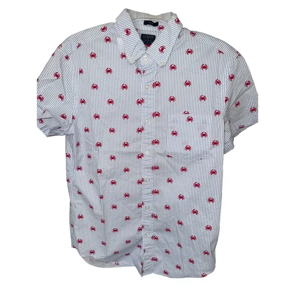 J.Crew Short-sleeve slim crab-on-stripe flex washed shirt size SM striped cotton