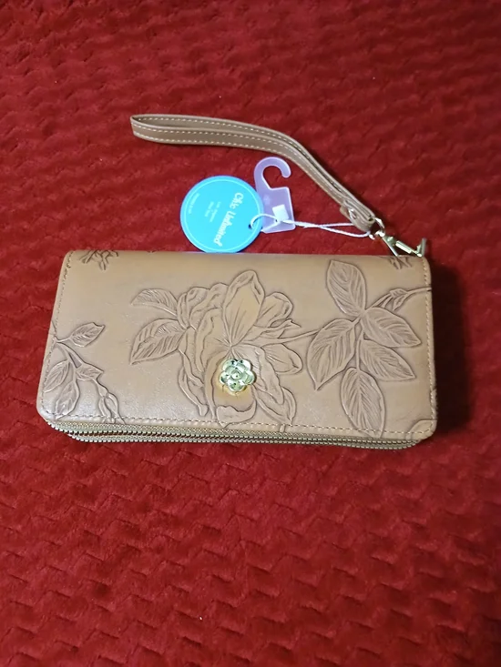 Chala Floral Embossed Wristlet Wallet - Tan