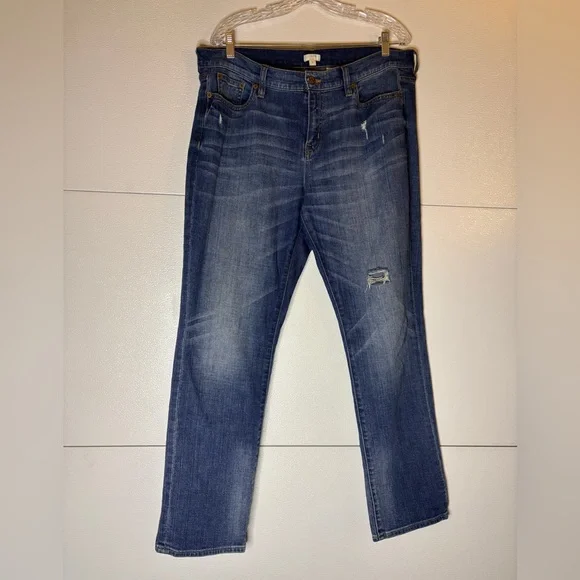 J. Crew Distressed Blue Straight Leg Jeans‎