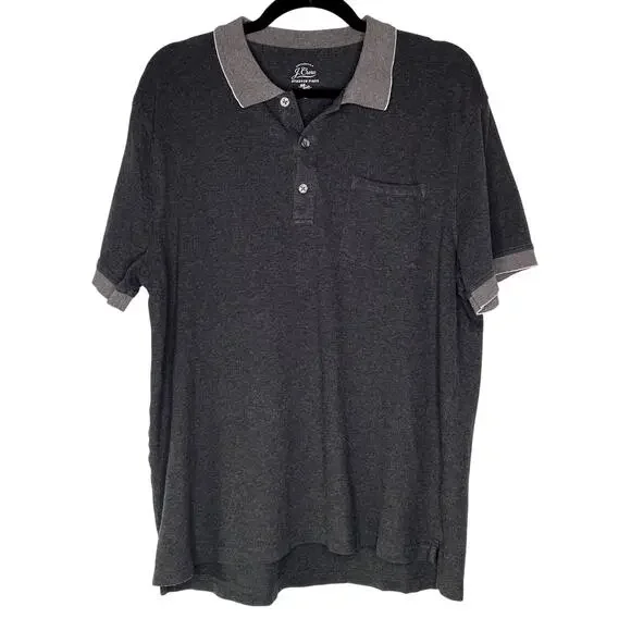 J Crew Gray Stretch Pique Polo Size Large Preppy Minimalist Workwear Golfwear