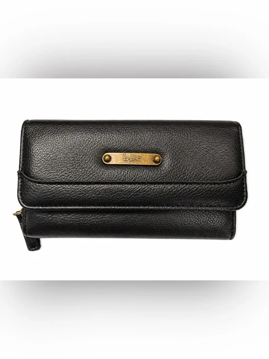 boc Black Pebbled Leather Wallet with Brass Accent