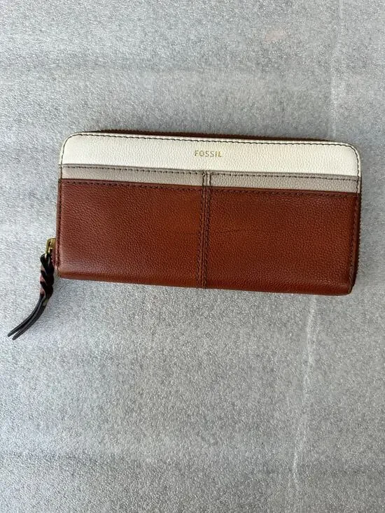 Fossil Colorblock Leather Zip Around Wallet Brown Cream - Matching bag available