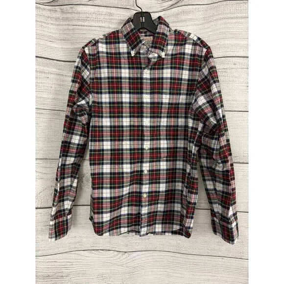 Mens J. Crew Slim Fit Broken-In Oxford Plaid Organic Cotton Shirt Size S