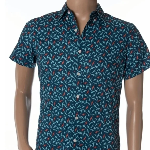 J. Crew Blue and Orange Bird Pattern Shirt