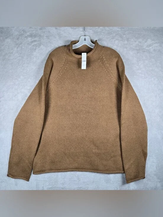 J Crew 1988 Rollneck Sweater Mens XL Dark Khaki Tan Cotton Solid NWT Minimalist