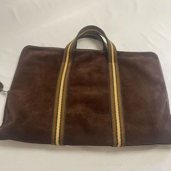 Flora Grossman Brown Leather Bag Clutch Purse Handbag Briefcase Vtg 70s 80s