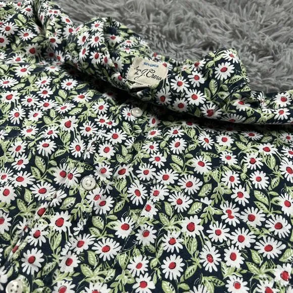 J Crew Adult Shirt Medium Green White Button Down Linen Floral All Over Mens