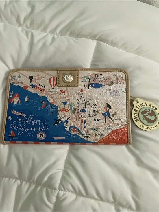 Spartina 449 Coastal Map Zip Wallet - Blue, Cream, Tan, Orange