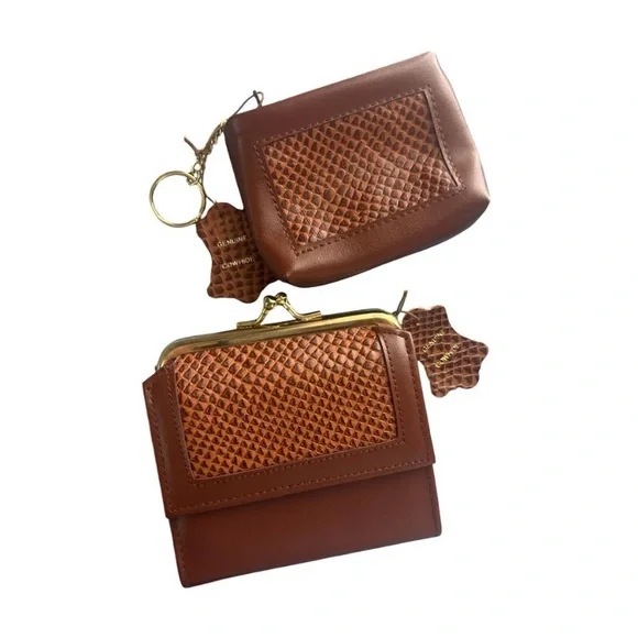 Vintage Avon genuine leather decent wallet set  NWT