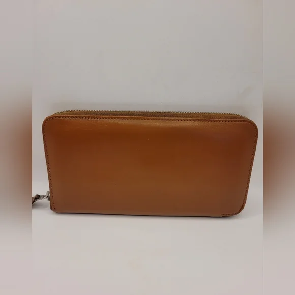 Hermes Leather Long Zip Around Camel Wallet