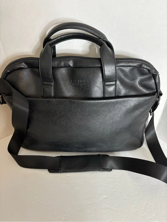 Black Faux Leather Laptop Briefcase Messenger Bag