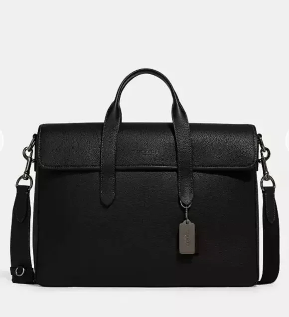Coach Sullivan Black Pebbled Leather Briefcase Laptop Bag of office grandpacore